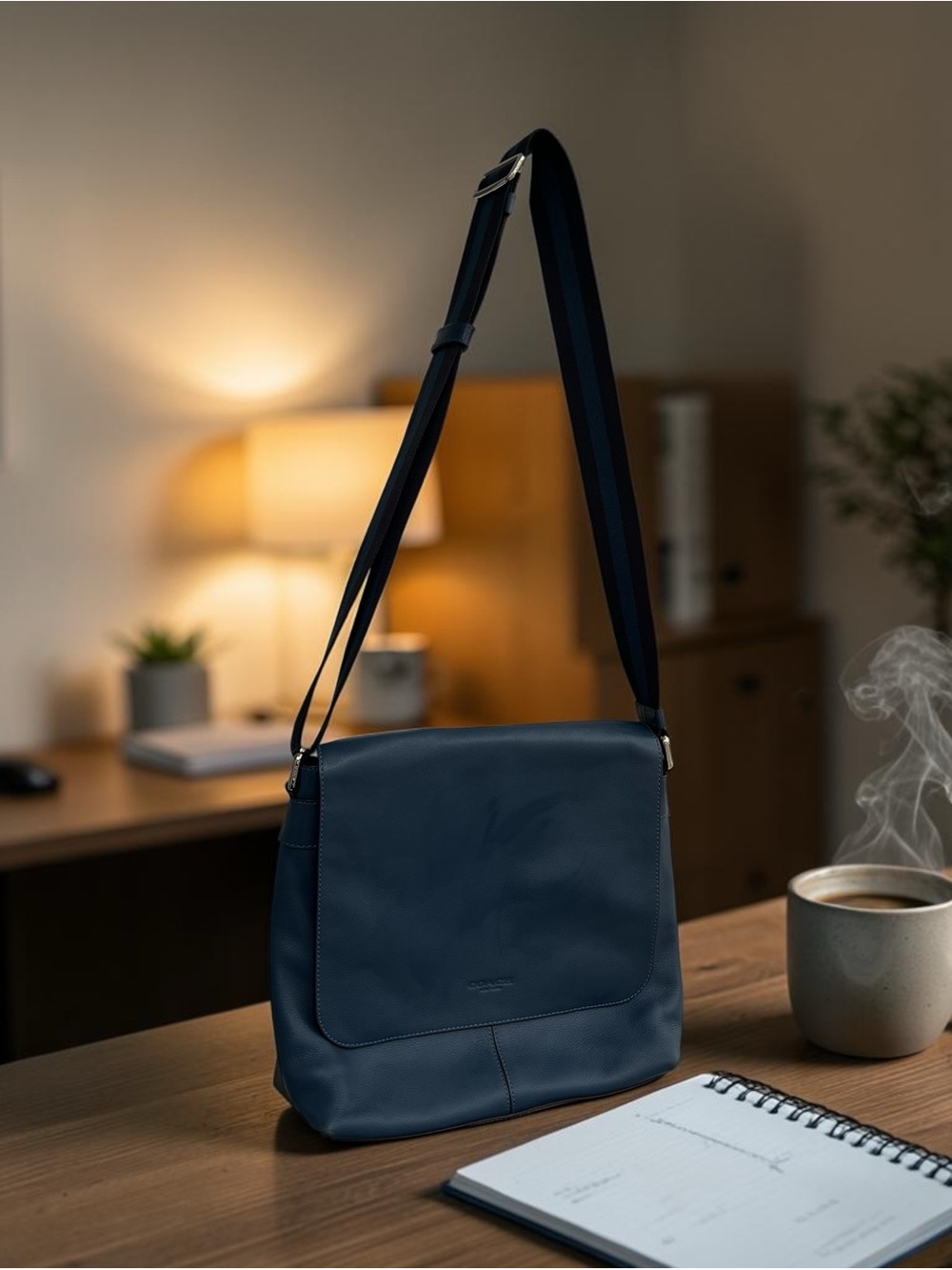 Coach Leather Messenger Bag in Navy Blue